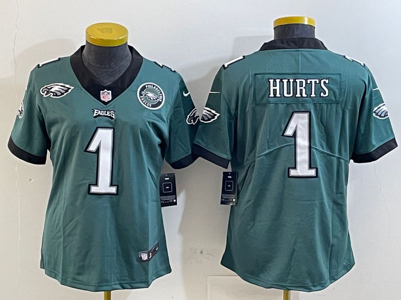 Women Philadelphia Eagles 1 Hurts Green 2025 Nike Vapor Limited NFL Jersey style 5